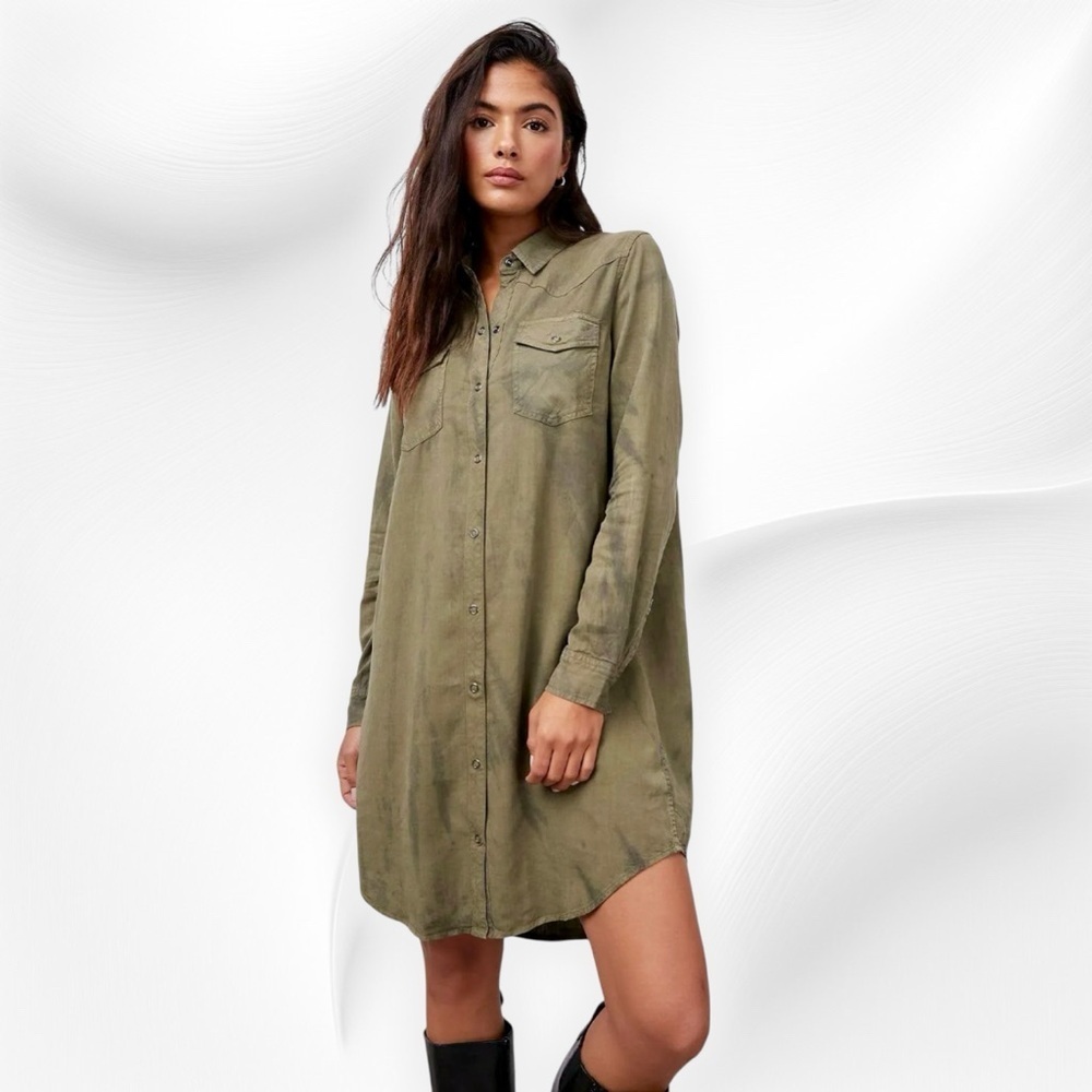 NWT Rails ‘Sandra’ Shirt Dress in “Olive Green & Black Tie Dye” Size Small